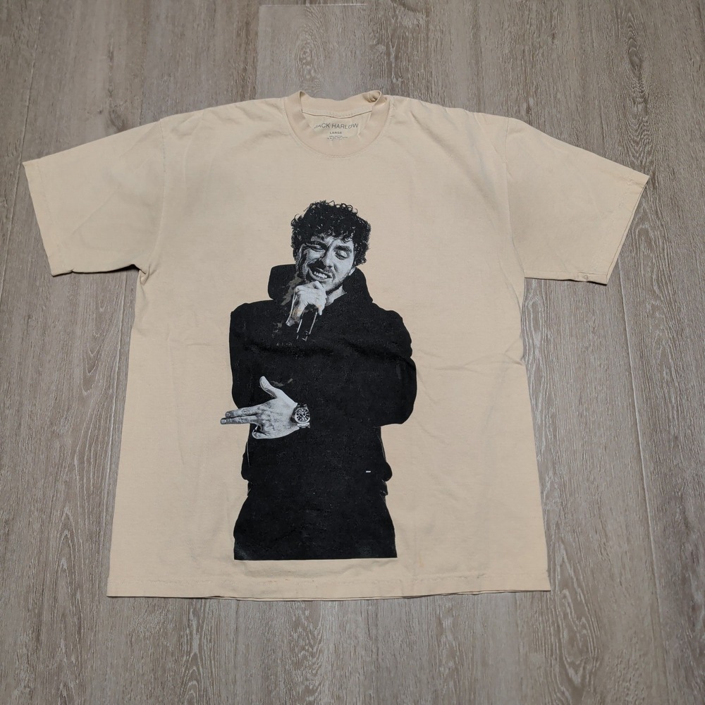 Jack Harlow T-Shirt Mens L Cream Come Home The Kids Miss You Tour Tee Flaws